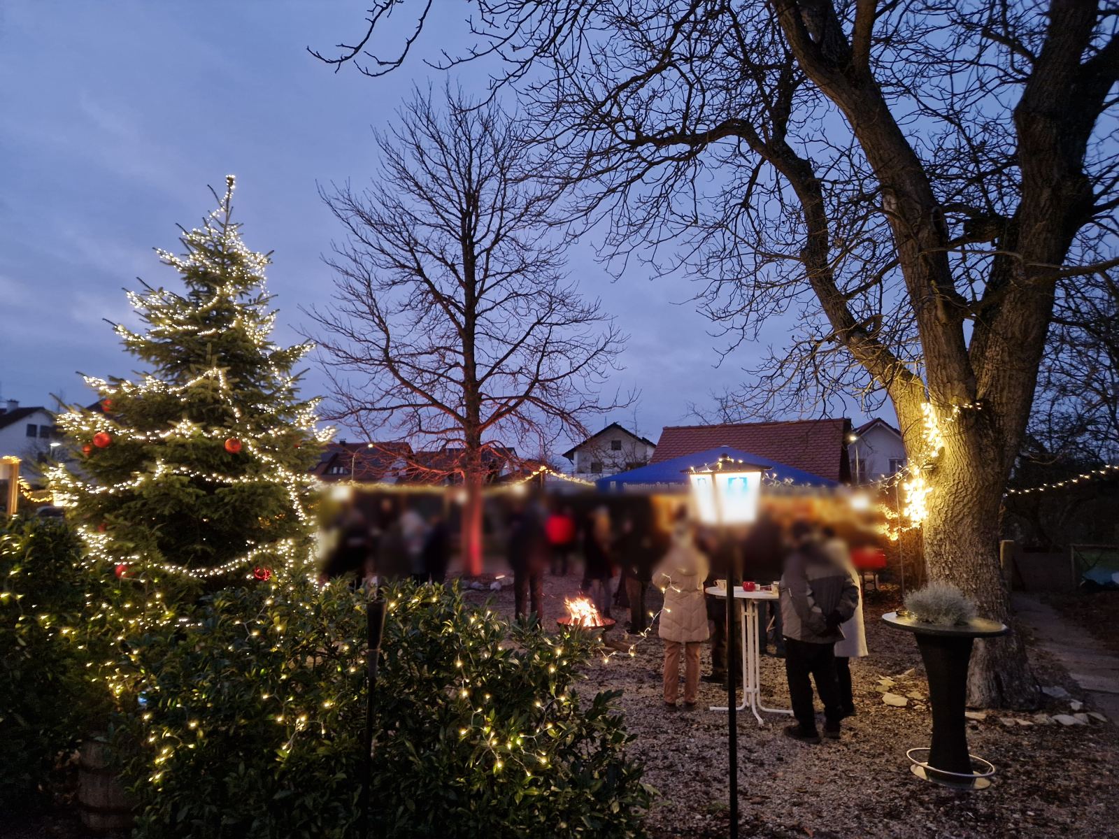 Glühweingarten in der Abenddämmerung